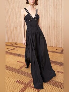 Ulla Johnson Anya Gown Noir 100% Silk Black Tie Ruched‎ Evening Size 14 Sexy